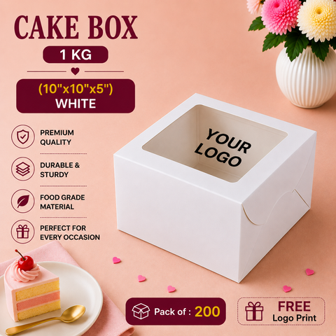 Cake Box 1 Kg (10"x10"x5") White - Window