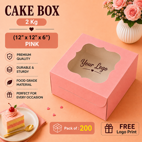 Cake Box 2 Kg (12"x12"x6") Pink ( Window)