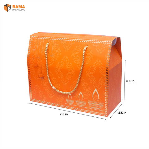 Small Orange Festive Carry Box | Festive Box (7.5"×4.5"×6") |  Sanskriti Collection