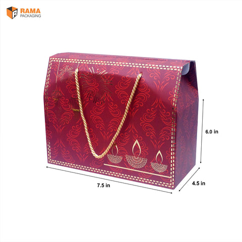 Small Maroon Festive Carry Box | Festive Box (7.5"×4.5"×6") |  Sanskriti Collection