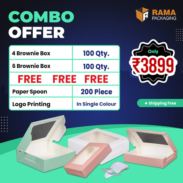 4 Brownie Box (100 Pcs) | 6 Brownie Box (100 Pcs) | 200 Paper Spoon free| Fbb 300 gsm