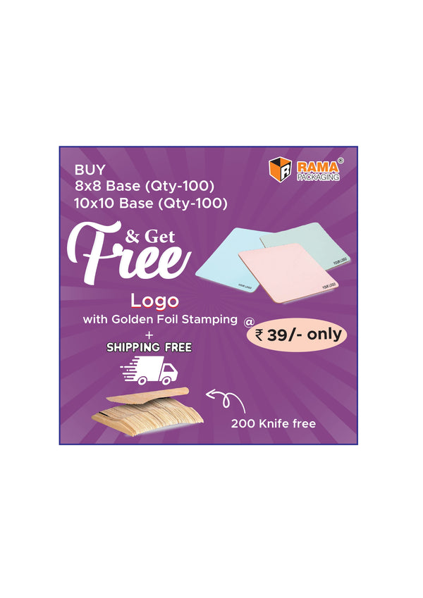 Cake Base Board (8 x 8 ) ( 100 Pcs) | Cake Base Board(10 x 10) ( 100 Pcs) | Knife Free( 200 Pcs)