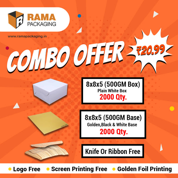 Plain White Cake Box 500 gm (2000 Qty)( 8"x8"x"5") | Goldan,Black,White500 gm (2000 Qty) ( 8"x8" ) | Free Knife (2000 Qty)